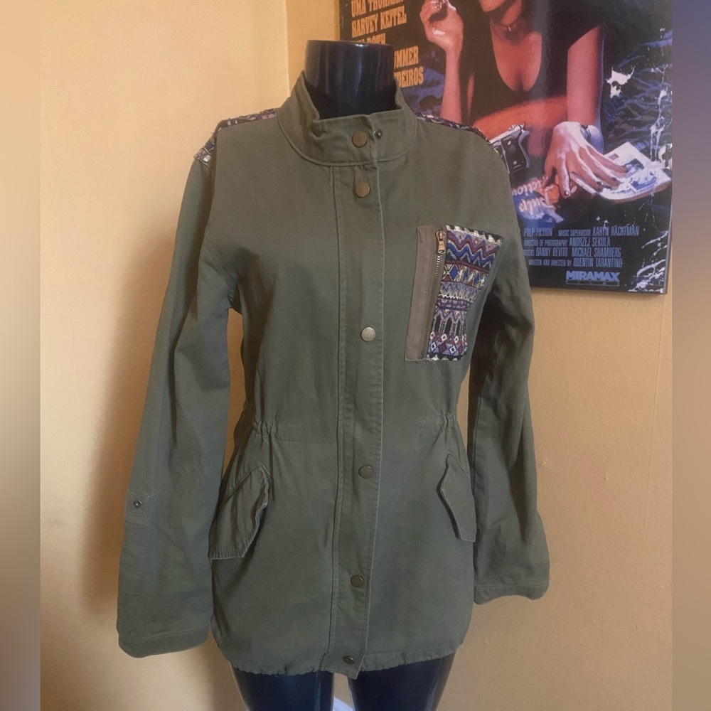 Stradivarius Olive Military Utility Jacket with Patterned Pocket